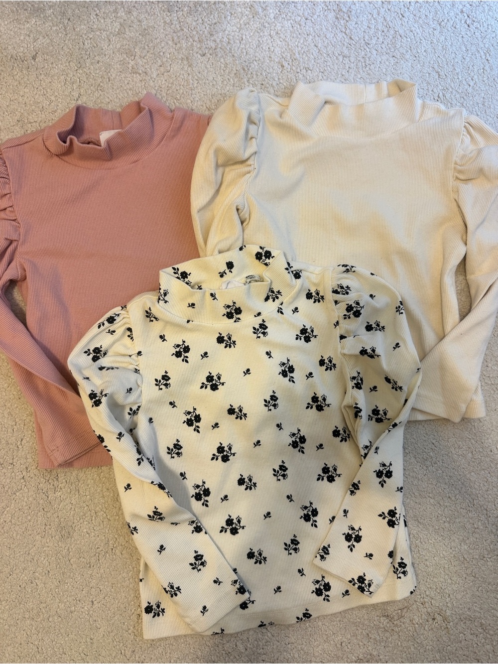 GAP 3 Pc Long-Sleeve Ruffle Mock Neck Top - Pink, Cream & Floral Sz 3T